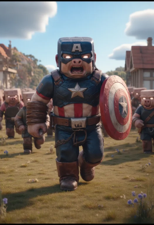 Captain America Image Of A Blocky Captain America Charging F...
