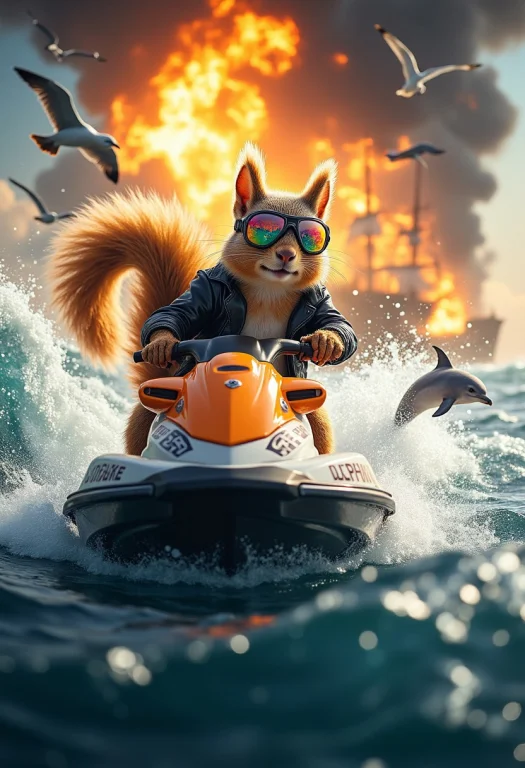 A Squirrel Absolutely Dominating On A Jet Ski, Mid-air Off A...