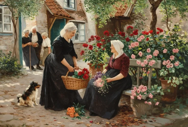 Krea2oil, Oil Painting, Flower, Multiple Girls, Old, Outdoor...