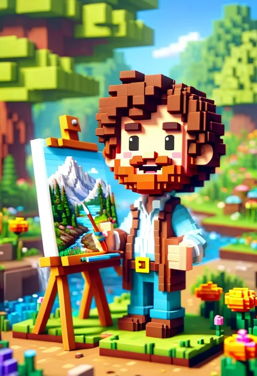 Ral-vxl Bob Ross, Painter, Easel, Landscape Painting