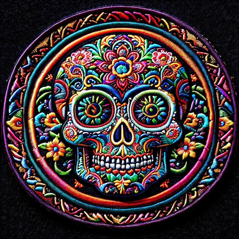 Ral-embroideredpatch, A Colorful Sugar Skull With Floral Pat...
