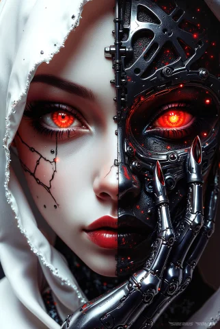 Realistic. Close-up Of A Face Adorned With Intricate Black A... — Stable Diffusion AI Prompt: realistic. close-up of a face adorned with intricate black and red patterns. bea...