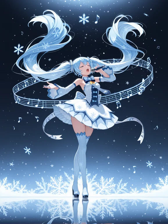 ,1girl,yuki Miku,snowflake,snowflake Hair Ornament,snowflake...