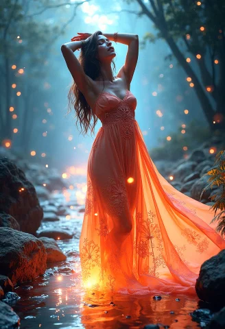 A Whimsical Fantasy Scene Featuring A Slightly Tanned Beauti... — FLUX AI Prompt: A whimsical fantasy scene featuring a slightly tanned beautiful brazillian woman...