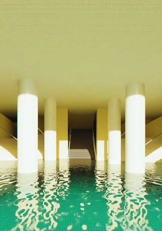 Loran1-pool Room0.65 Liminal Space, No Humans, Water, Bathho...