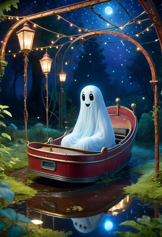 Pixar Style, Very Small Sad Floating Ghost, Dot Eyes, Melanc...
