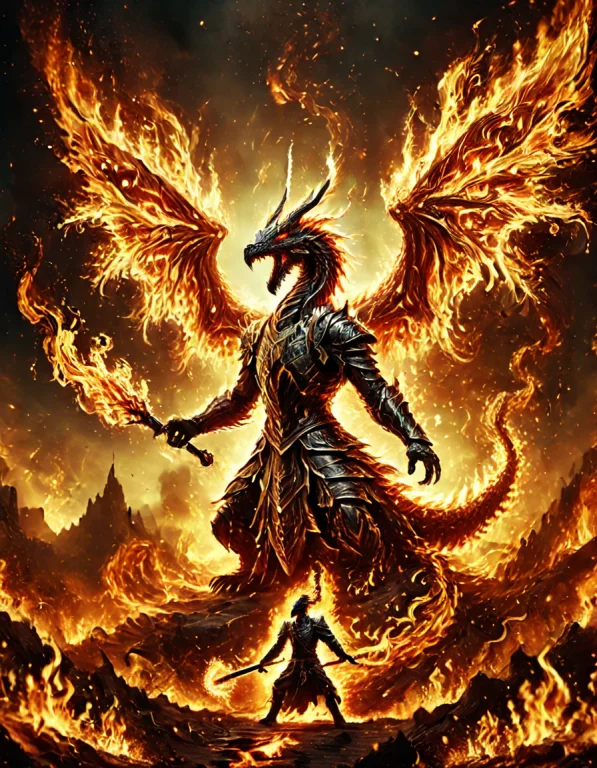 A Knight In Shining Armor Fighting A Fire Breathing Dragon F...