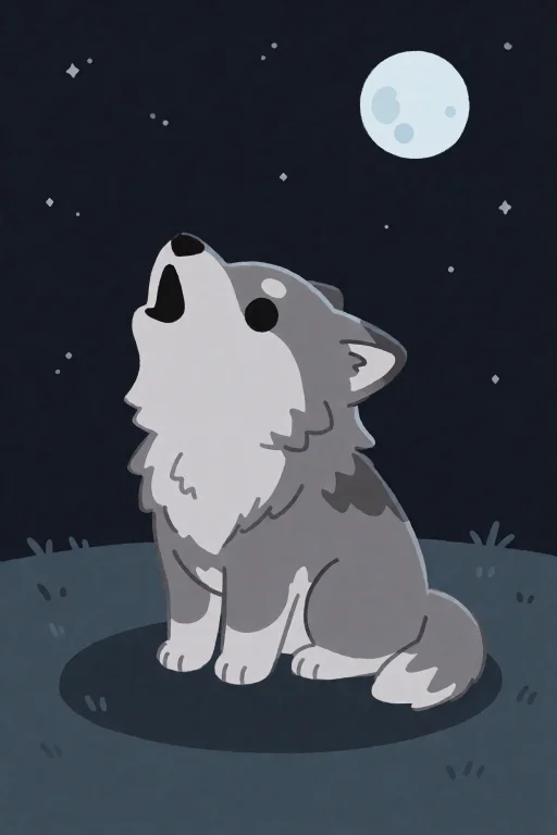 A Small Gray Wolf Sits On The Ground In The Center Of The Fr...