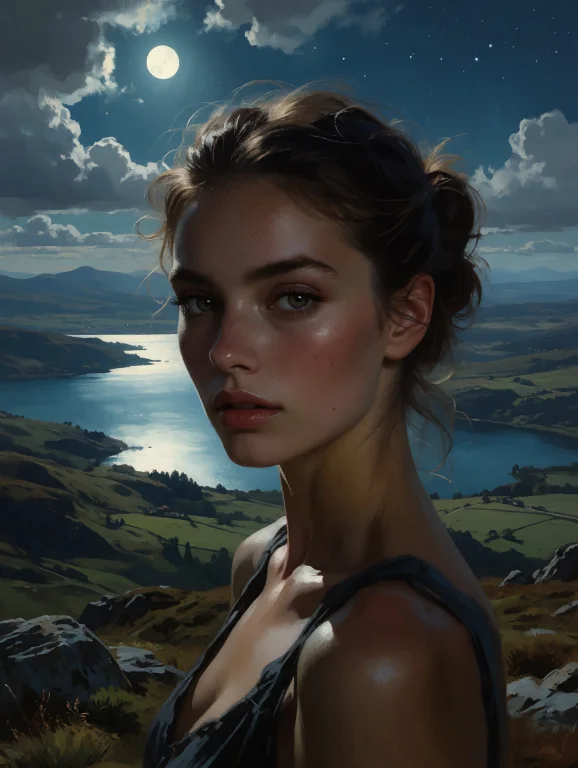Digital Painting Closeup Head And Shoulders Portrait Of A Be...