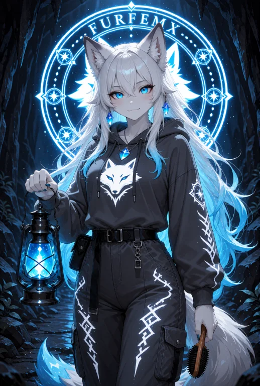A Wolfgirl With Long, Flowing White Hair That Fades Into A L...