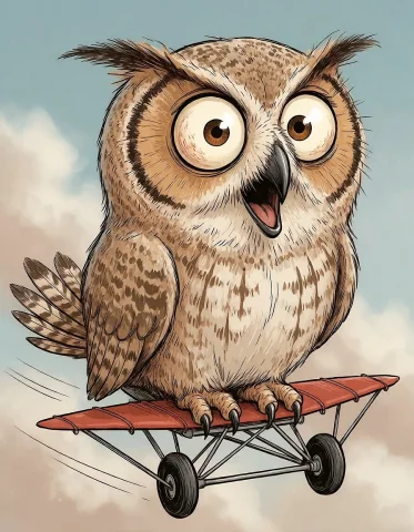 Funnycrushcomic, Giant Owl Strapped Into A Tiny Hang Glider,... — Stable Diffusion AI Prompt: funnycrushcomic, giant owl strapped into a tiny hang glider, wings awkwardly fol...