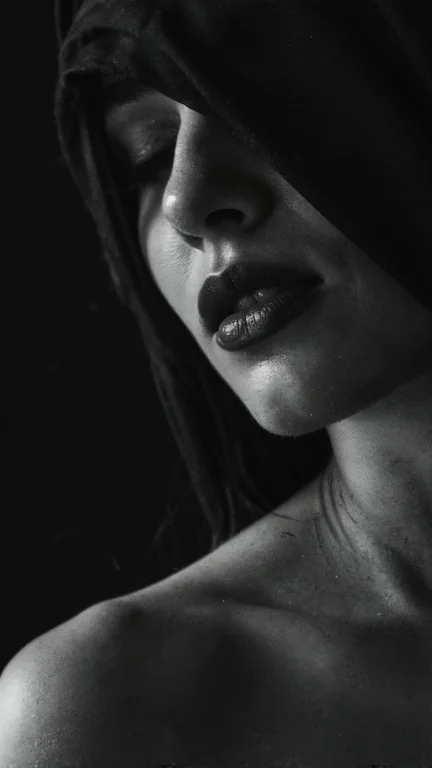 ,a Captivating Female Figure, Her Eyes Obscured By A Dark, F...