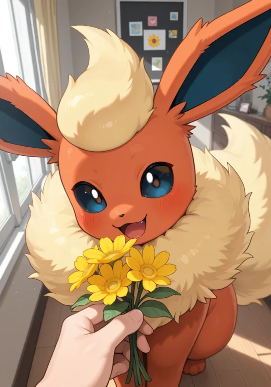 Flareon, Pokemon,happy, Home, Pov Human, Bunch Of Flowers, Y...