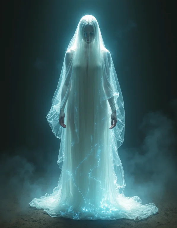A Hauntingly Beautiful Ghostly Figure, Illuminated By Glowin...