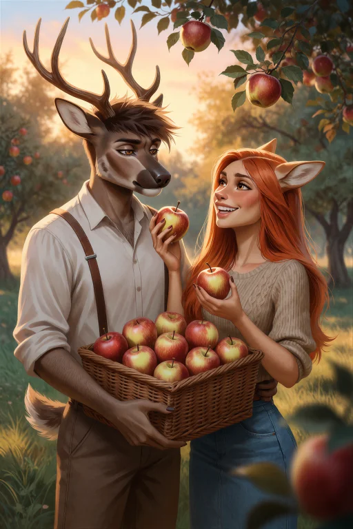 R1lisit1ka, An Anthro Deer Couple Picking Apples Together In...