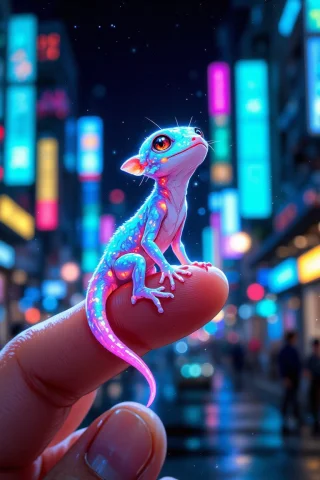 A Tiny Alien Gecko With Translucent, Crystalline Skin That R... — FLUX AI Prompt: A tiny alien gecko with translucent, crystalline skin that refracts light into d...