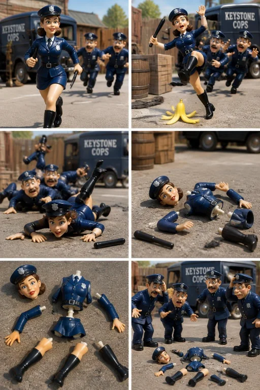 Plastic Figurine, Female Keystone Cops, Slapstick Comedy, In...