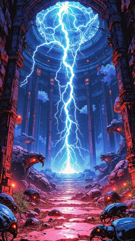 Anime Artwork Lightning-strike Temples Where Fulgurite Altar...