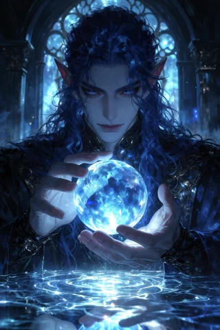Highres, Absurdres, P41m0nk1 A Male Elf With Long, Flowing D... — Stable Diffusion AI Prompt: highres, absurdres, P41M0NK1 A male elf with long, flowing dark blue hair and pi...