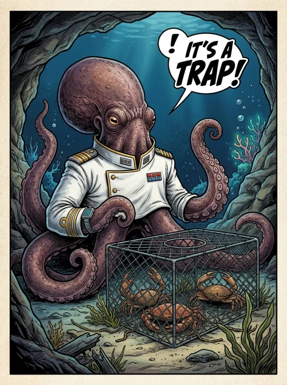 Create For A Me Comic Image A Realistic Octopus Wearing Admi...