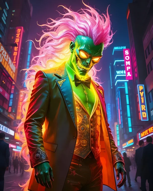 A Vividly Styled Character Stands In A Neon-lit Urban Enviro...