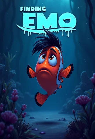 A Digital Illustration Of A Movie Poster Titled Finding Emo,... — FLUX AI Prompt: a digital illustration of a movie poster titled "Finding Emo", finding nemo paro...