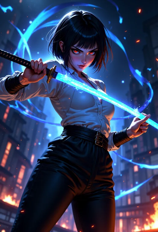 Mythp0rt, A Woman In Black Pants And A White Top Wields A Gl...