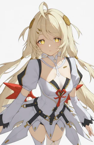 Lorafeiouni V0.91 Illustrious1 Feiouni Hair Ornament, Ahoge,... — Stable Diffusion AI Prompt: feiouni hair ornament, ahoge, light blonde hair, yellow eyes solo, dress, white...