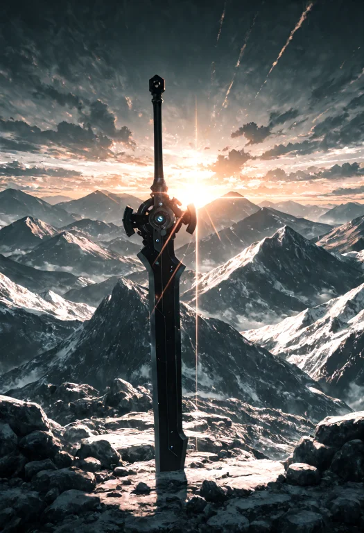 Scenery, No Humans, Huge Planted Mechanical Sword, Ancient,...