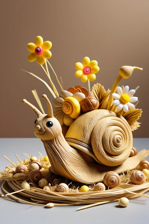 A Cute Snail With A Big Flowers. Arena, Sport Setting, Light...