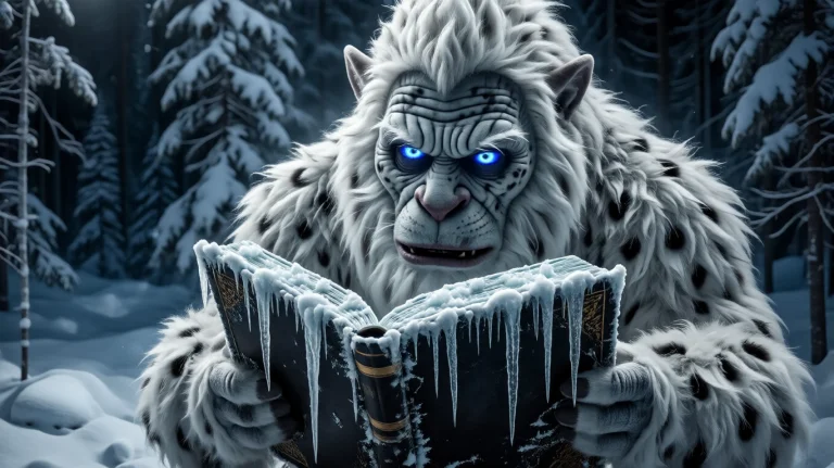 A White Yeti With Spots And Horns Reading A Book That Has Wh...