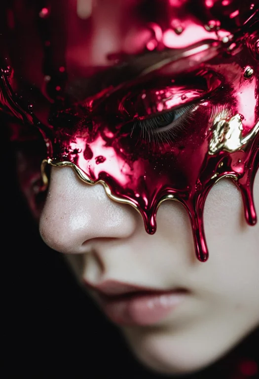 Hyper-close Portrait Of A Womans Face Emerging Through A Sur...