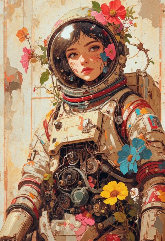 A Surreal Woman Astronaut In A Decayed Spacesuit, Biomechani...