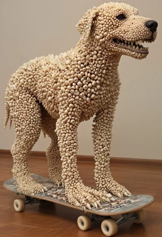 A Robot Made Entirely Of Canine Incisors, Riding A Skateboar... — SDXL AI Prompt: a robot made entirely of canine incisors, riding a skateboard, made of densely l...
