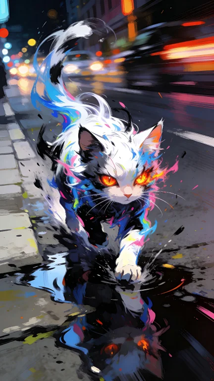 Anime, Chaotic Black Blue White Pink Brushstrokes, A Hyper-s...