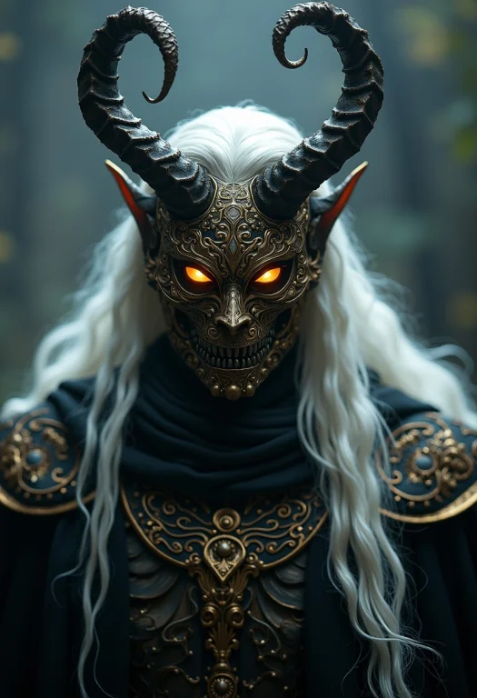 A Menacing Figure With A Demonic Mask Adorned With Intricate...