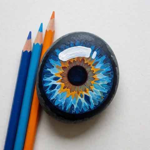 Hand-painted Acrylic Rock Art, Mixed Media On A Smooth River... — Stable Diffusion AI Prompt: Hand-painted acrylic rock art, mixed media on a smooth river stone, flat lay com...