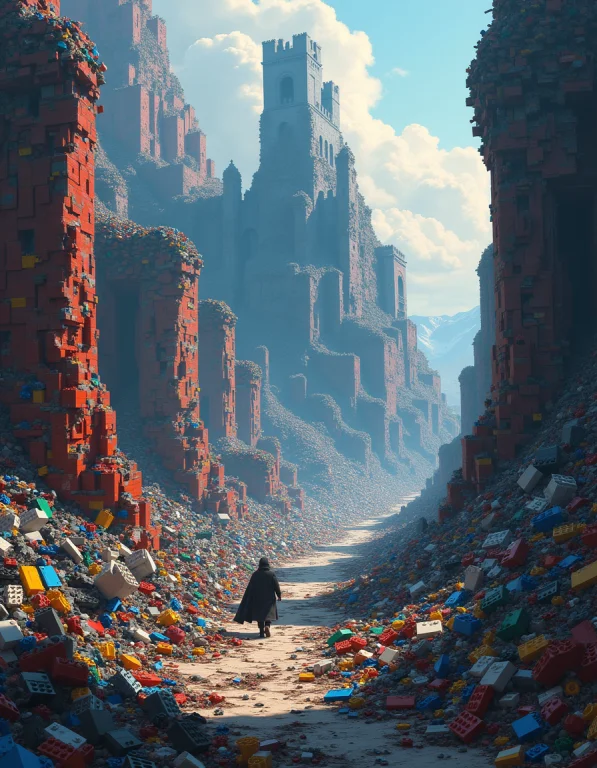 A Fantasy-style Painting Of A Massive Lego Junkyard Reimagin...
