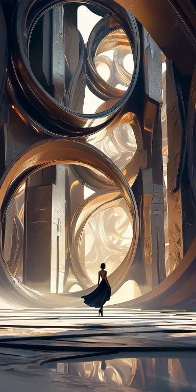 Elegant Woman, Futuristic Explorer, Flowing High-fashion Att...