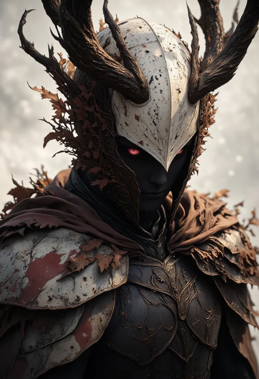 A Horned Goddess Of War  Her Face Framed By A Towering, Bone...