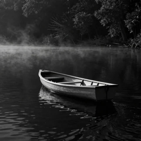 Vaporwave Rowboat Diffusion — Stable Diffusion AI Prompt: a rowboat drifting on a still, black lake, vaporwave aesthetic, dramatic chiaros...
