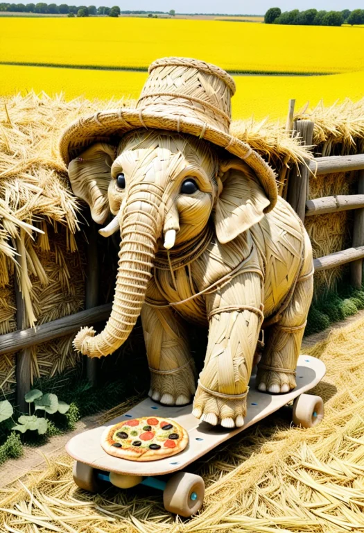 Straw Texture, Cute Elephant Made Entirely Of Dried Straw, B...