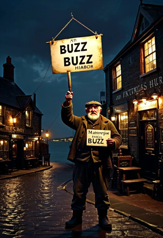 A Victorian Fishing Village Habour. Masterpiece. Night, Pub,...