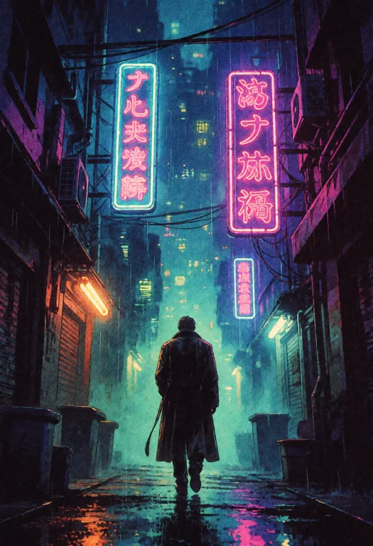 Retroscifi90s, Retroartstyle, Retro, Cyberpunk, A Lone Figur...