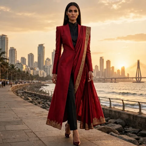Crimson Heritage Power Mumbai Skyline Full Body Subject Ind... — Stable Diffusion AI Prompt: Crimson Heritage Power — Mumbai Skyline (Full Body) SUBJECT: Indian female model...