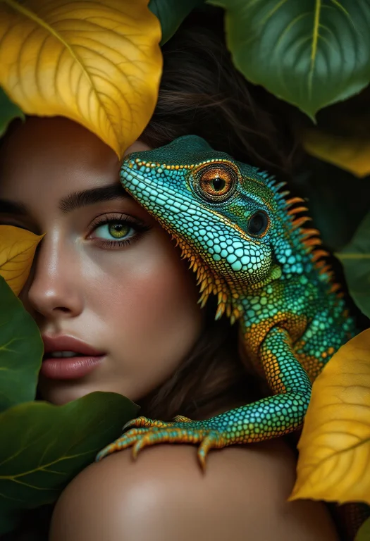 A Captivating Ultra-realistic Photoshoot. A Colorful Lizard,...