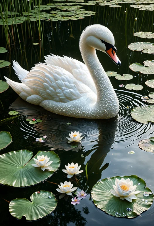 Capture A Graceful Pearlum Swan In A Serene Pond, Tranquil1....