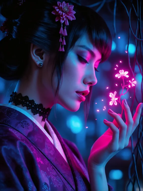 This Photograph, With A Digital, Neon-infused Aesthetic, Fea...