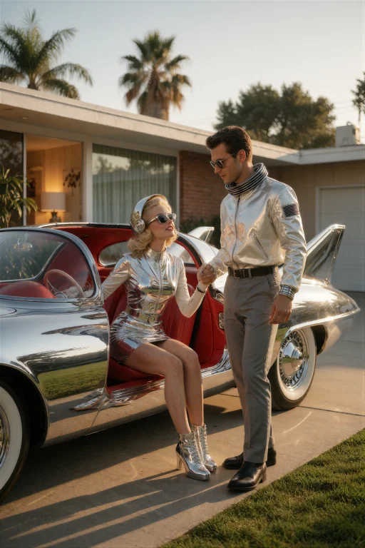 Retrofuturismbymrjohn, A Stylish Couple In Retro-futuristic...