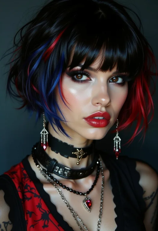 Closeup Portrait Of A Goth Woman, Messy Straight-cut Cleopat...